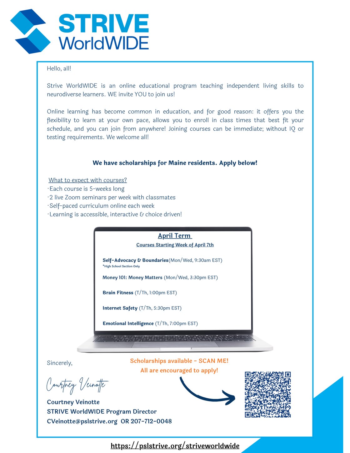 April Term Courses - Scholarship Letter