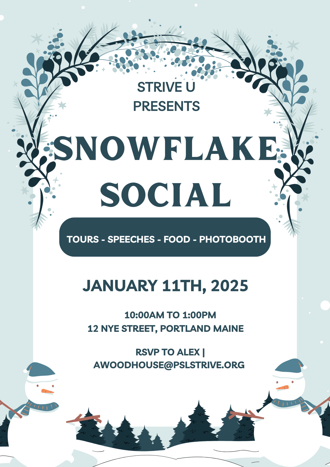 Green and White Illustrative Winter Party Flyer