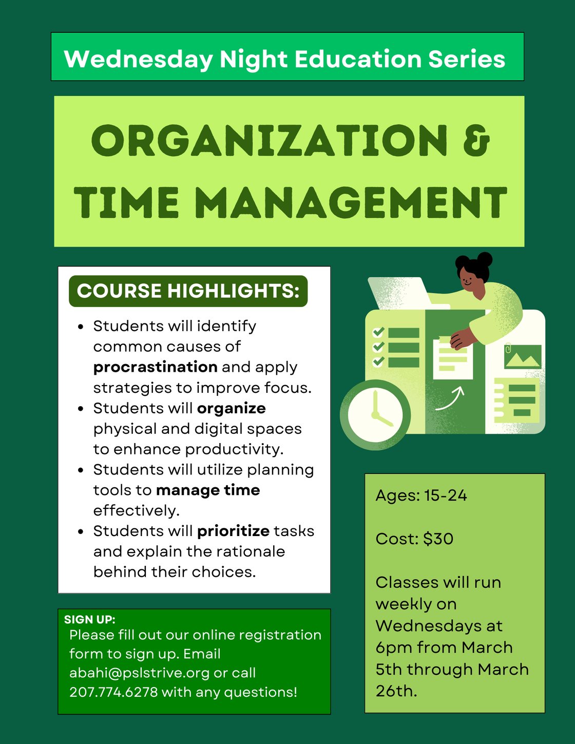 March 2025 WNES Flyer-Organization & Time Management-1