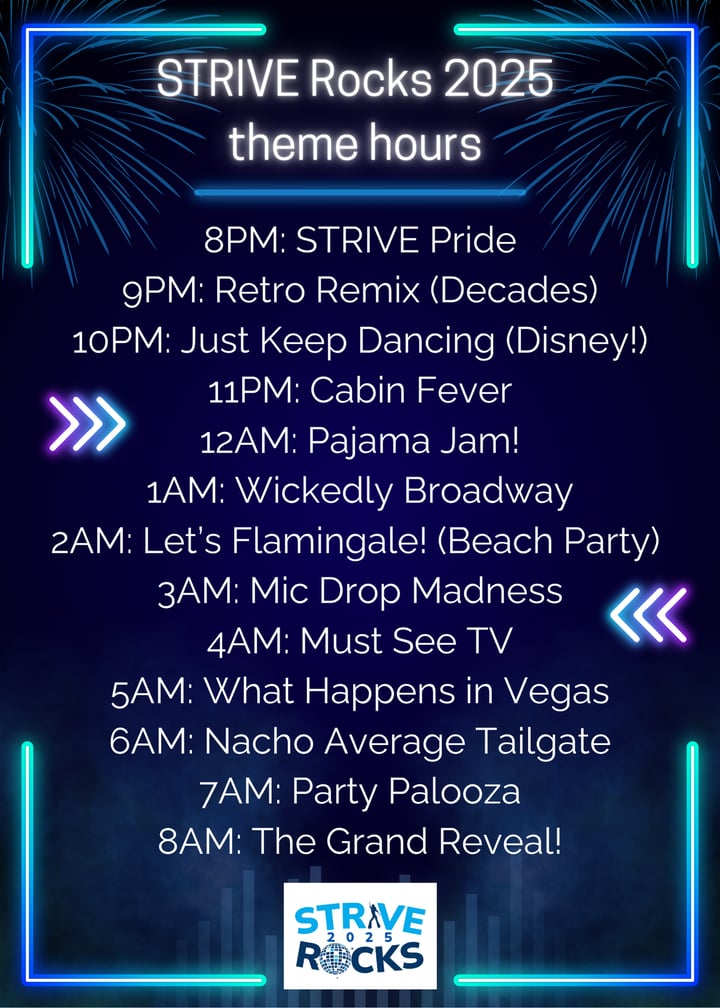 STRIVE ROCKS 2025 theme hours poster 