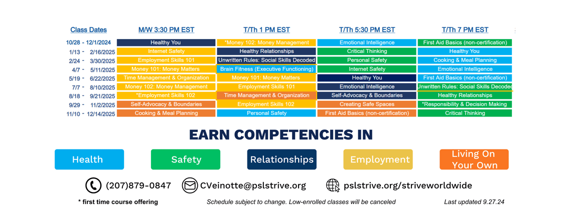 STRIVE WorldWIDE Course Schedule 24 25