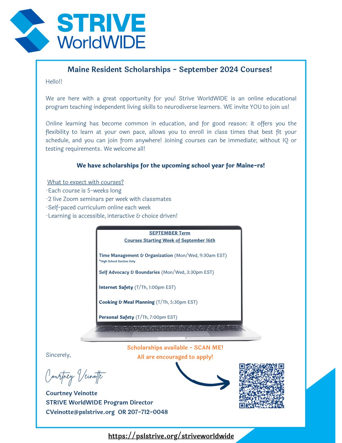 September Courses - Scholarship Letter