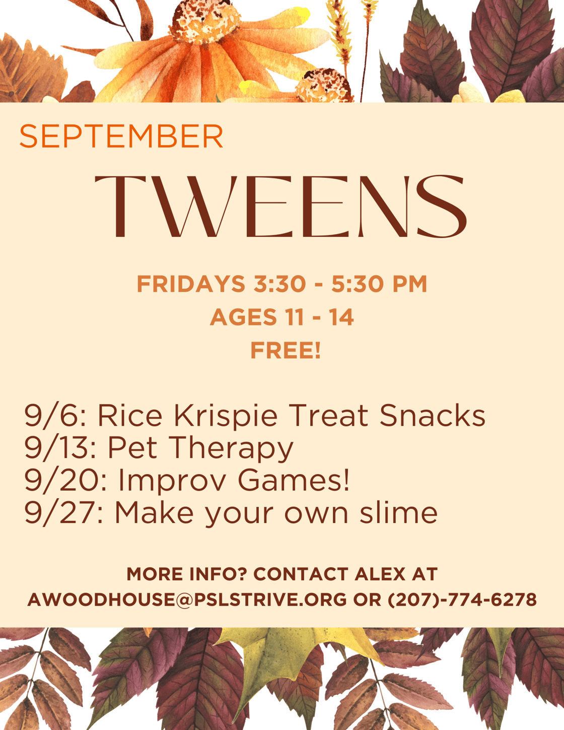 Tweens September 2024 flyer